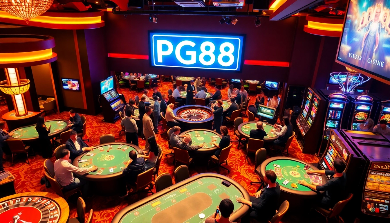 Players enjoy thrilling casino games at PG88, with vibrant tables and exciting action.