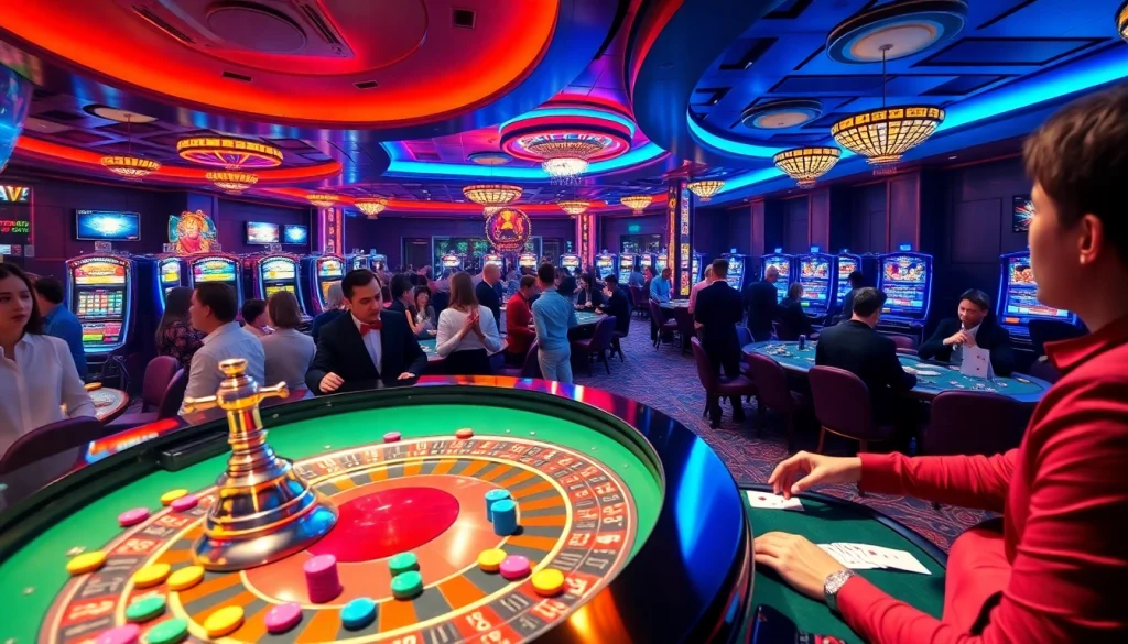Experience the thrill at https://789bet.ac/ with players enjoying poker and roulette in a vibrant casino atmosphere.